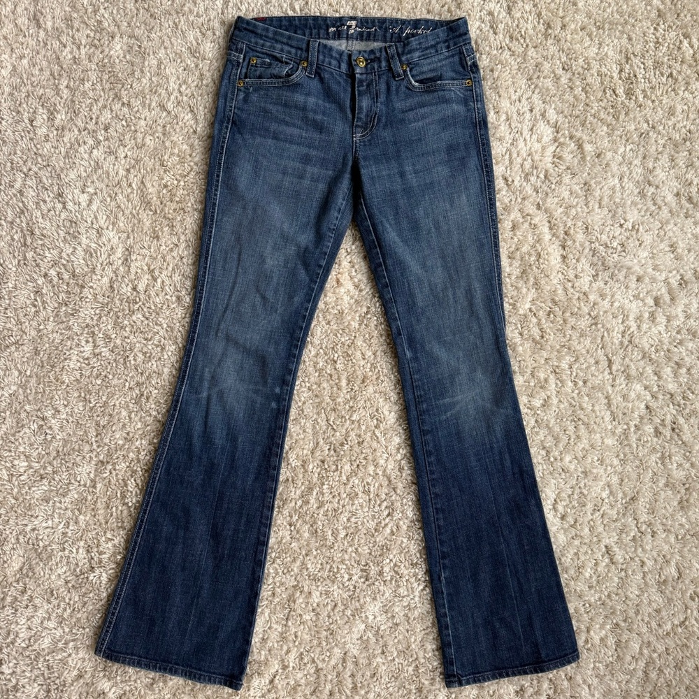 y2k-Womens "7 For All Mankind" Dark Blue bootcut Flare Denim Jeans sz 26 euc